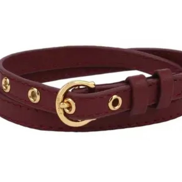 NWT Burgundy C-Buckle Double Wrap Leather Bracelet. - Picture 2 of 4
